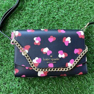 Kate Spade Carson Flutter Hearts Printed Convertible Crossbody Black Multi Color